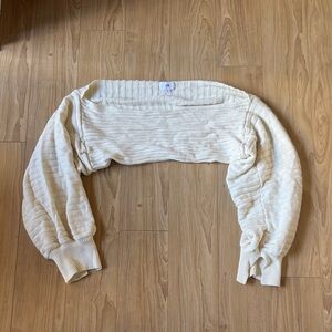 LPA Cream Off-Shoulder Ribbed Cropped Sweater